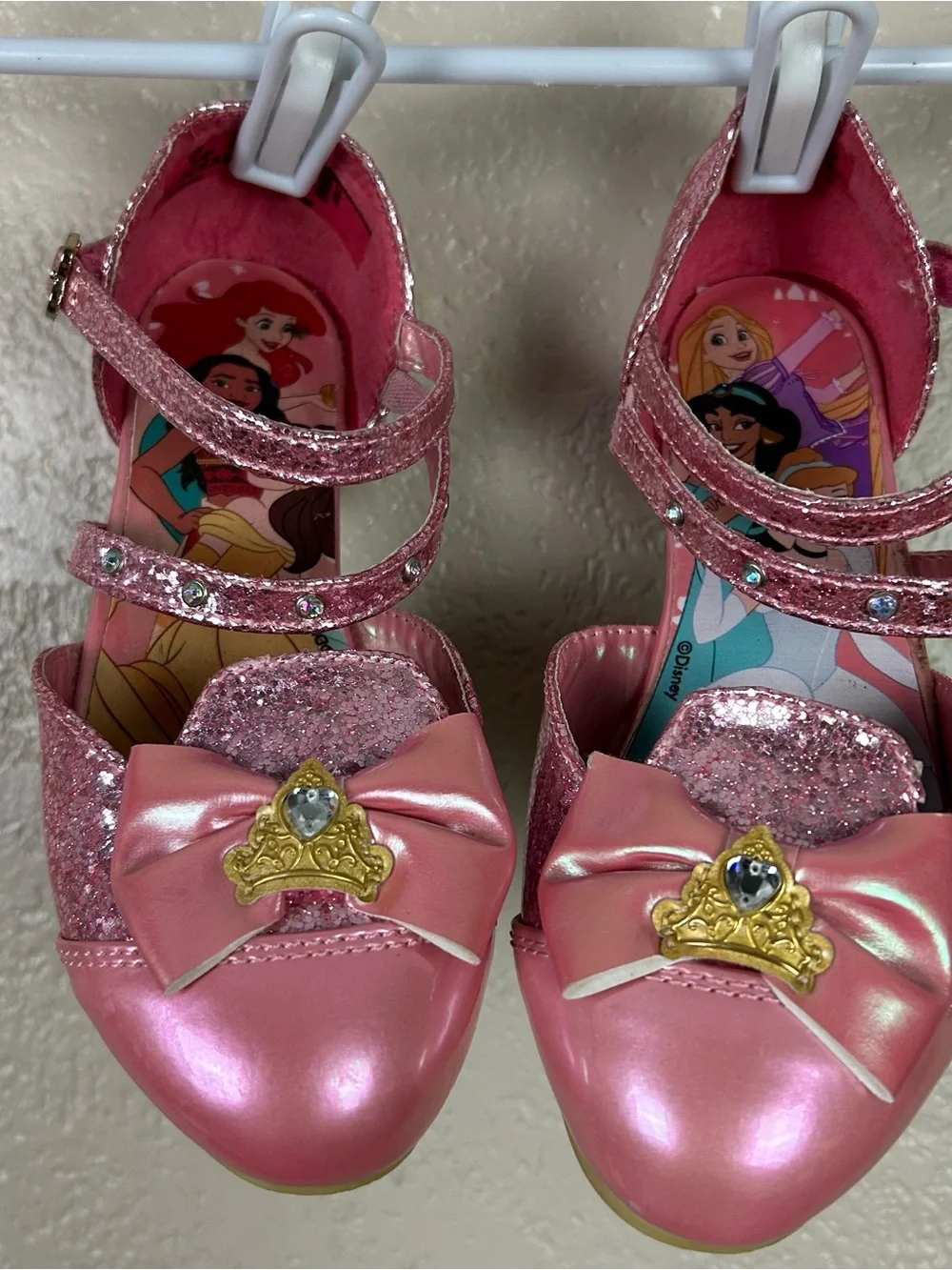 Disney Princess Pink Glitter Girls' Dress Shoes with Bow and Jewel